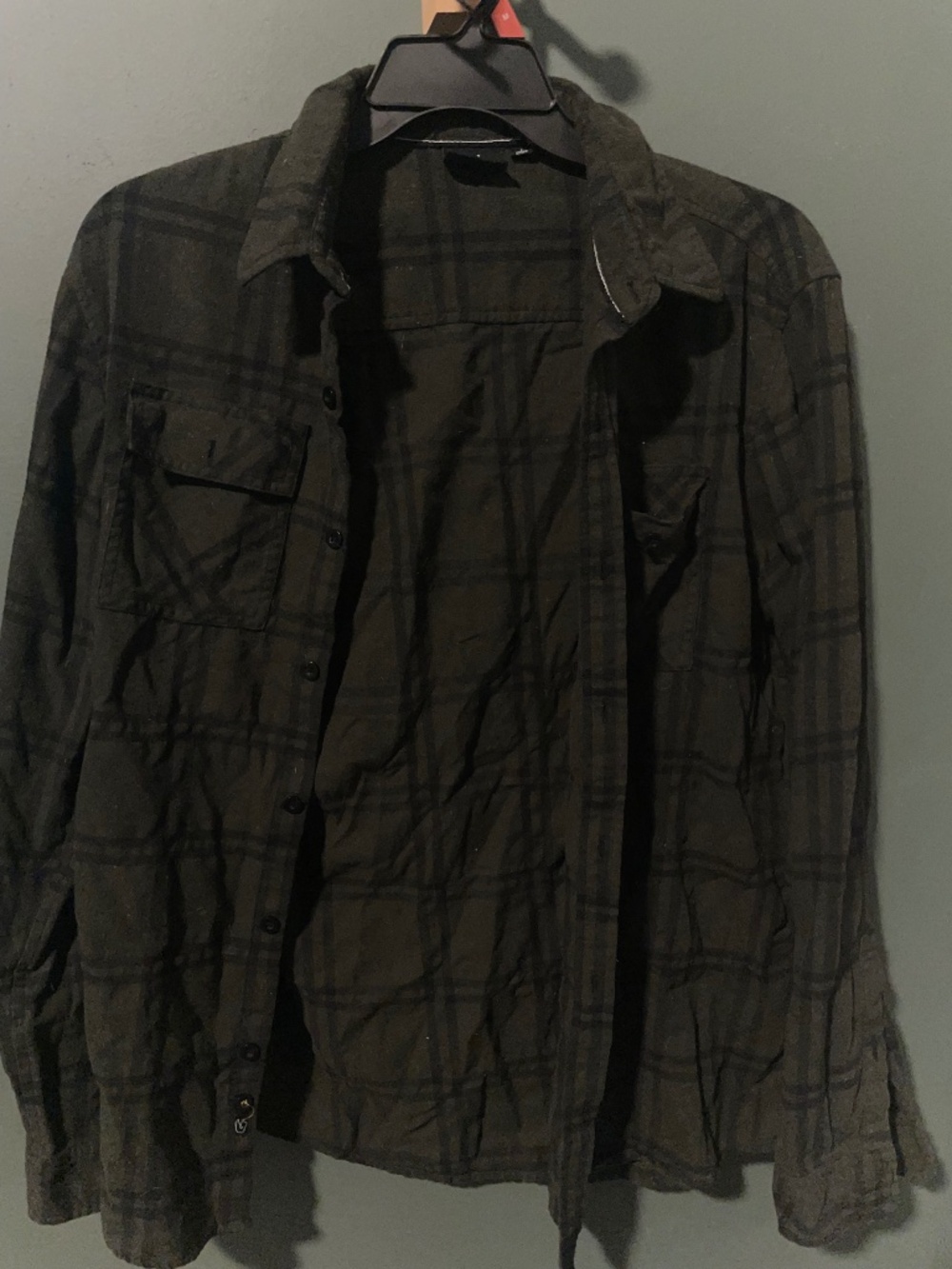 Burnside olive green black plaid flannel size Large